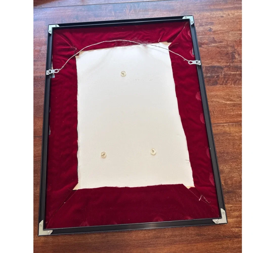 Vintage Framed Costume Jewelry Christmas Tree Art Red Velvet Holiday Wall Decor - Picture 8 of 13